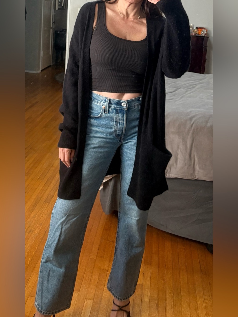 Madewell Black Open-Front Long Cardigan